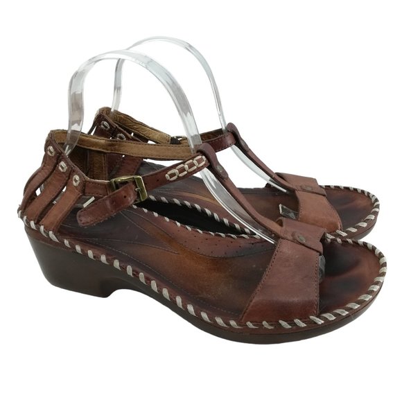 Ariat Shoes - Ariat Shalimar Leather Open Toe Wedge T-Strap Sandals Size 10 Brown Stud Comfort